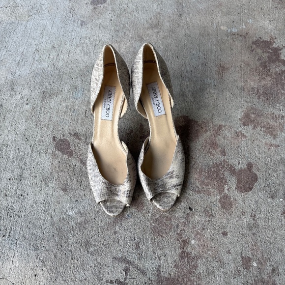 Jimmy Choo D'Orsay Snakeskin Peep Toe Pumps Women's Shoe Size 9.5 - Picture 1 of 7